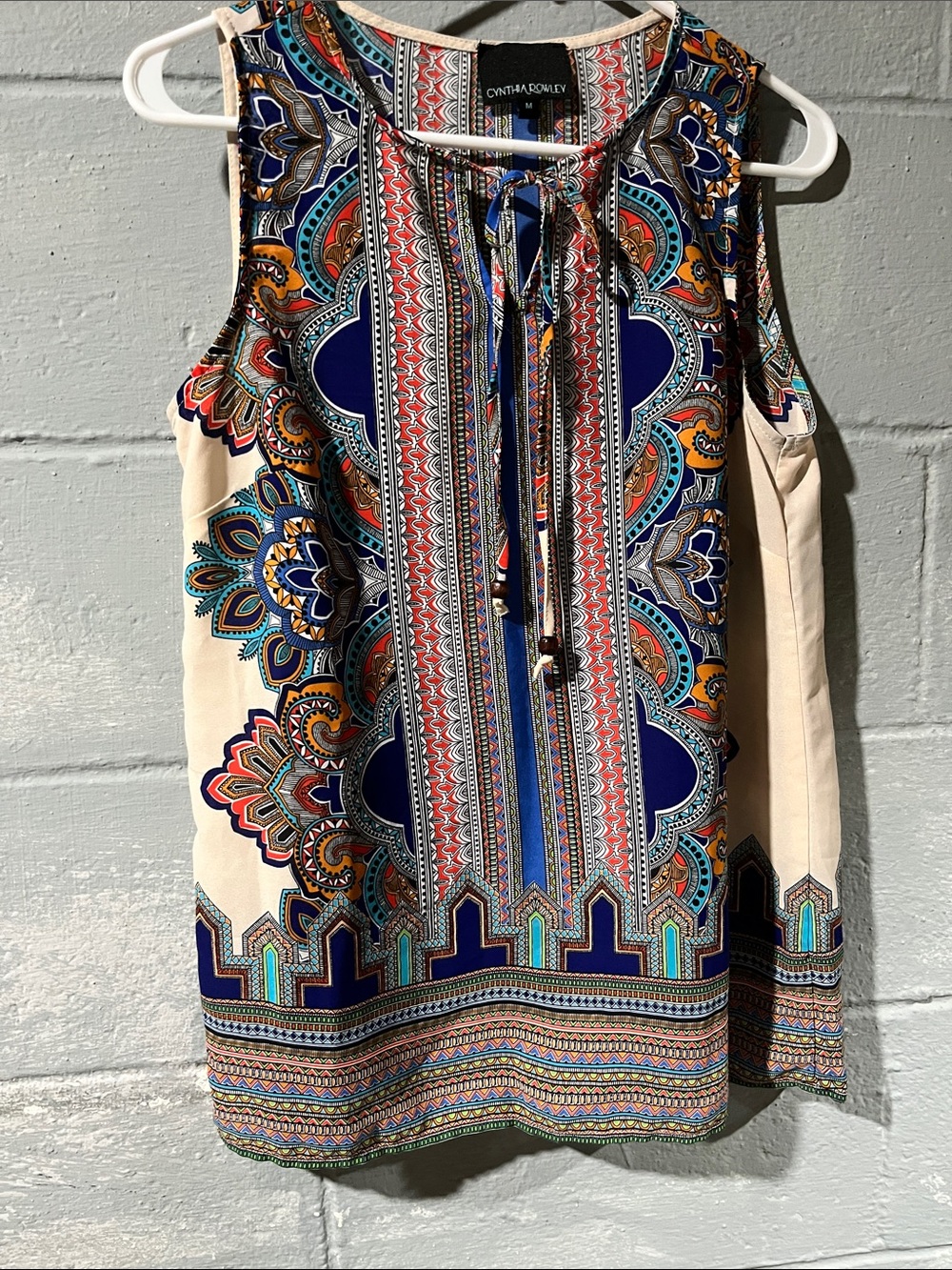 Cynthia Rowley Multicolor Boho Print Tie-Front Sleeveless Camisole